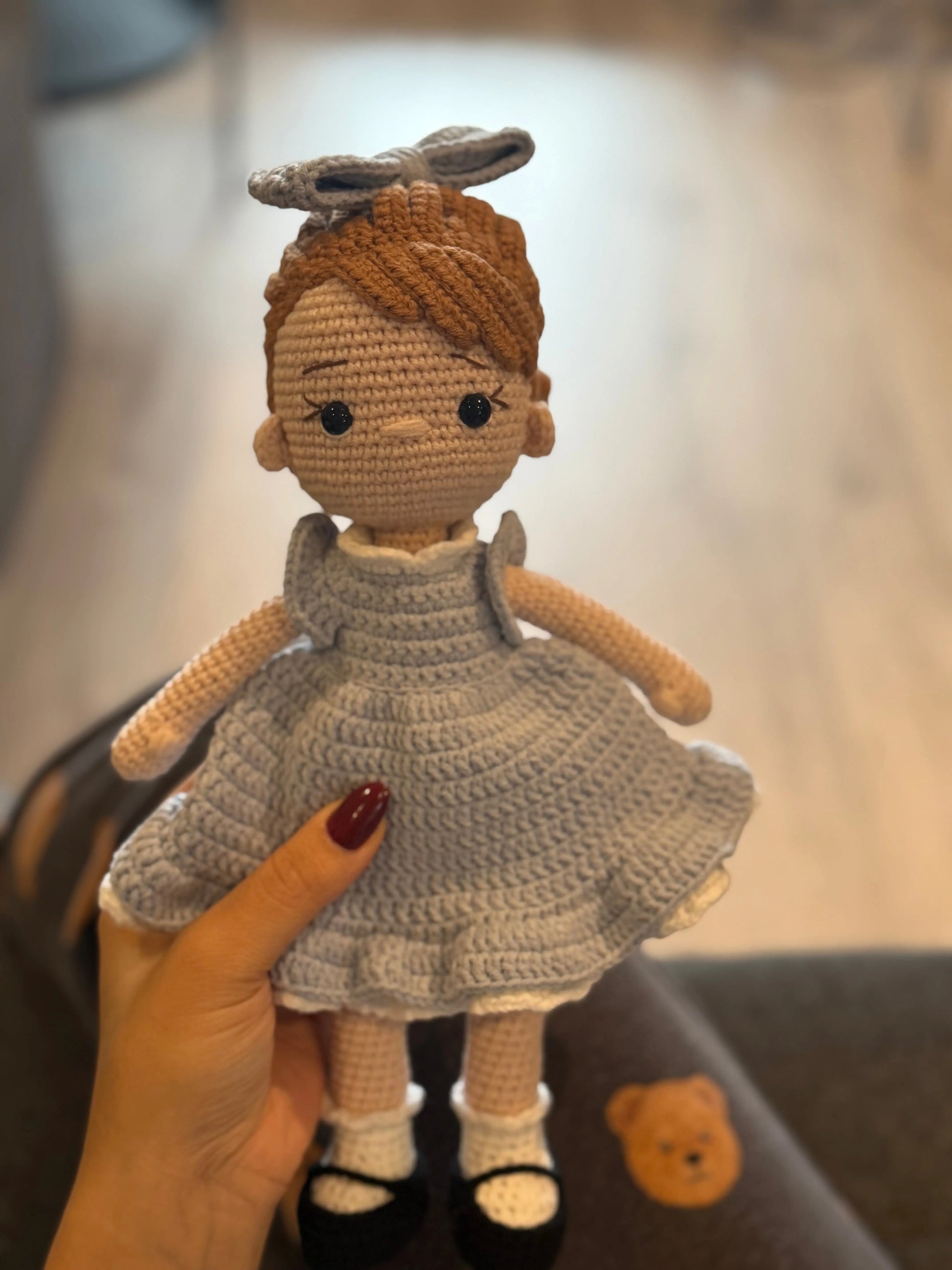 Crochet Little Girl Doll in Blue Dress - Handmade Toy for Kids Joy Gift London