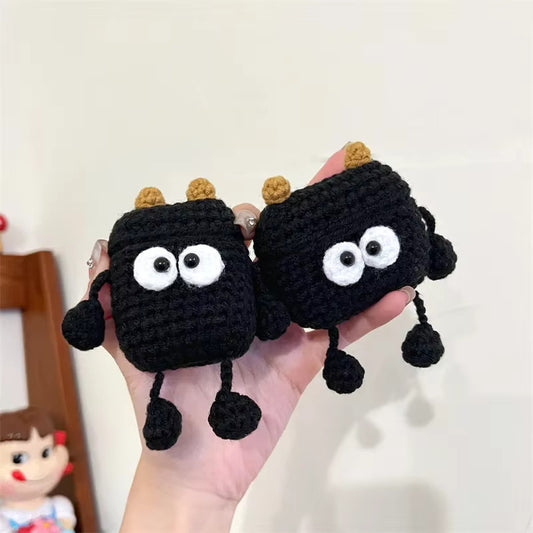 Crochet Cute Black Monster Earphone Protective Case For Apple Airpods