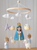 Handmade Crochet Virgin Mary Baby Mobile – Luxury Nursery Decor with Angels, Lambs & Birds | Christening Gift