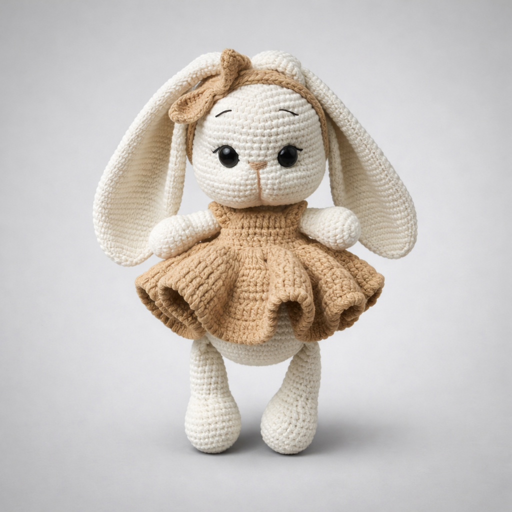Handmade Crochet Ballerina Bunny Toy in Cream Dress