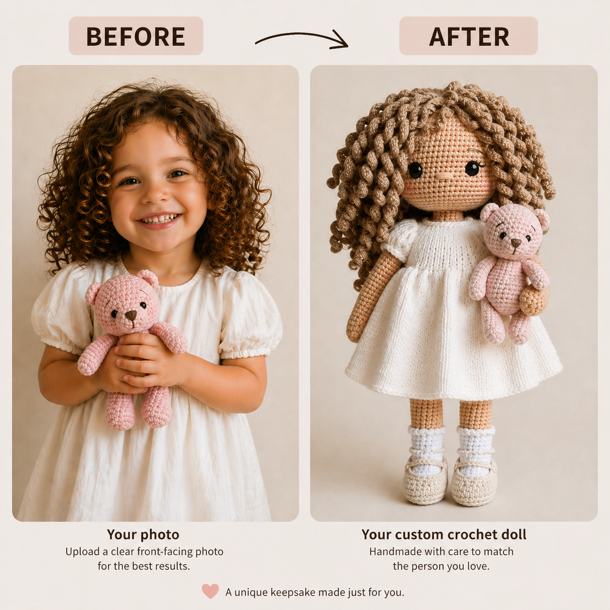 Handmade Personalised Crochet Doll from Your Photo – A Forever Memory Gift