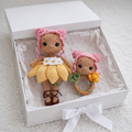 Handmade Crochet Newborn Pink Hair Doll in Daisy Dress and Rattle Gift Set (2pc) – Baby Shower Gift
