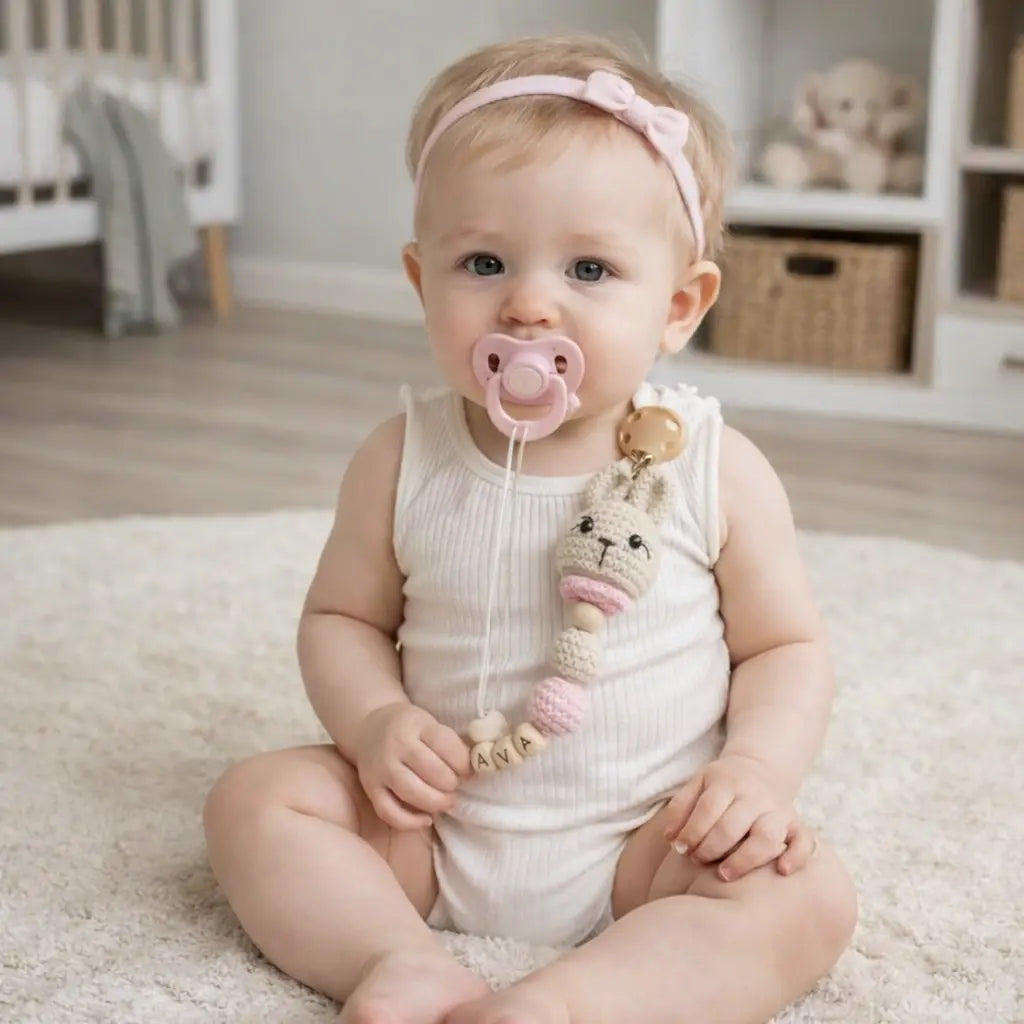 Crochet Bunny Dummy Clip - Personalised  Joy Gift London