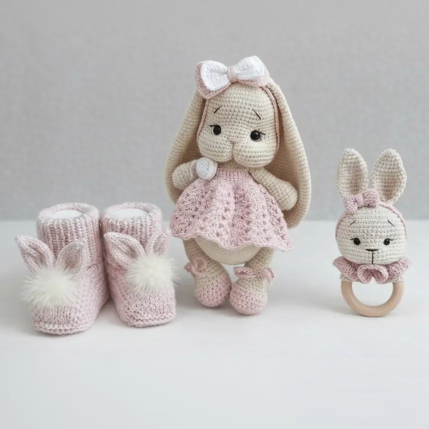 Crochet Cute Bunny with Pink Dress  Joy Gift London