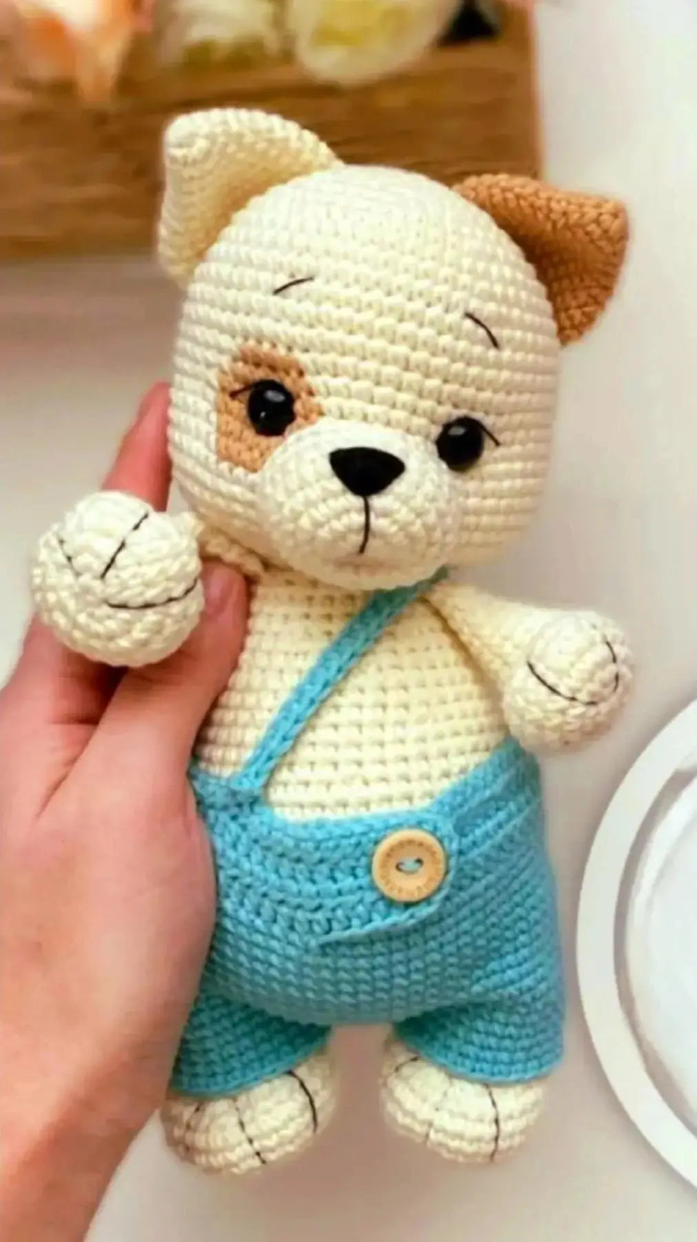 Crochet Cute Dog Toy in Blue Jumpsuit Shesu Toy