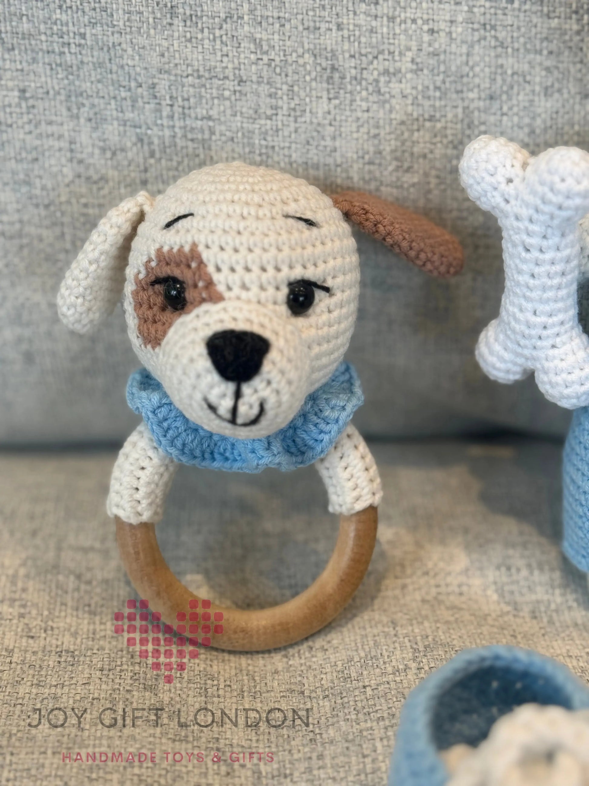 Crochet Cute Dog Toy in Blue Jumpsuit Shesu Toy