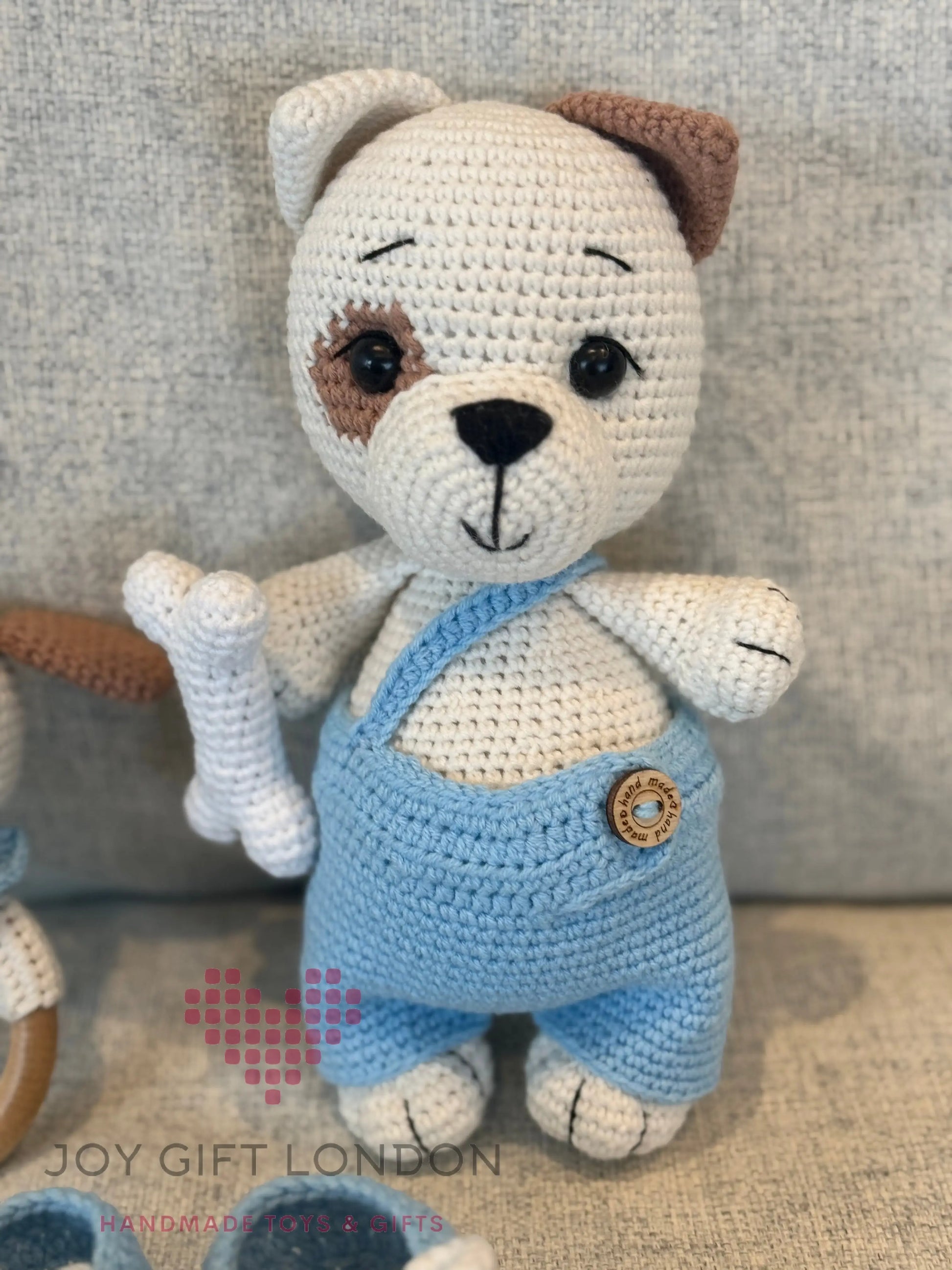 Crochet Cute Dog Toy in Blue Jumpsuit Shesu Toy