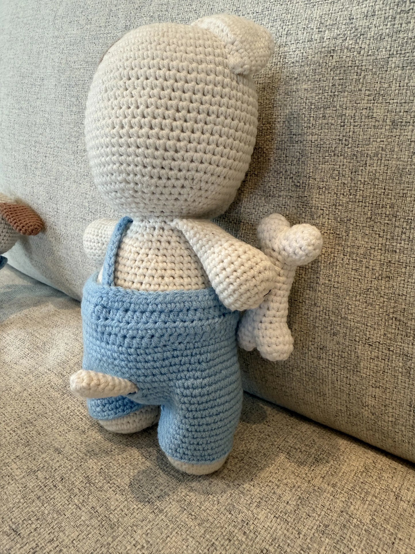 Crochet Cute Dog Toy in Blue Jumpsuit Shesu Toy