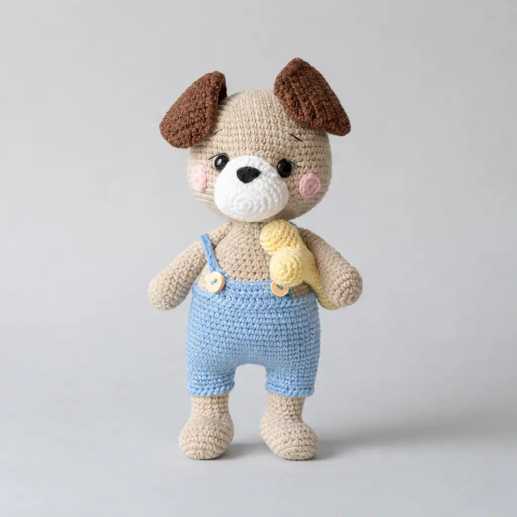 Crochet Cute Dog Toy with his bone  Joy Gift London