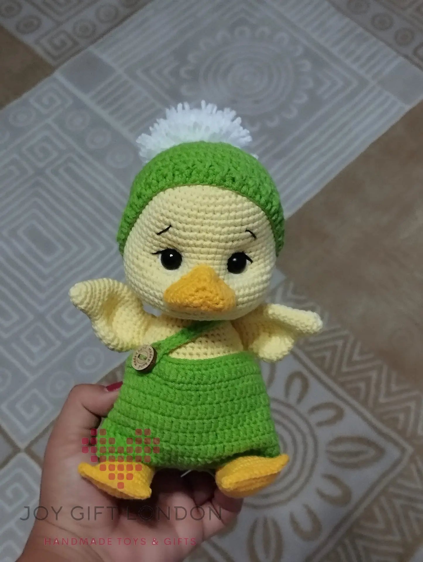 Crochet Cute Duck Toy in Green Jumpsuit Shesu Toy