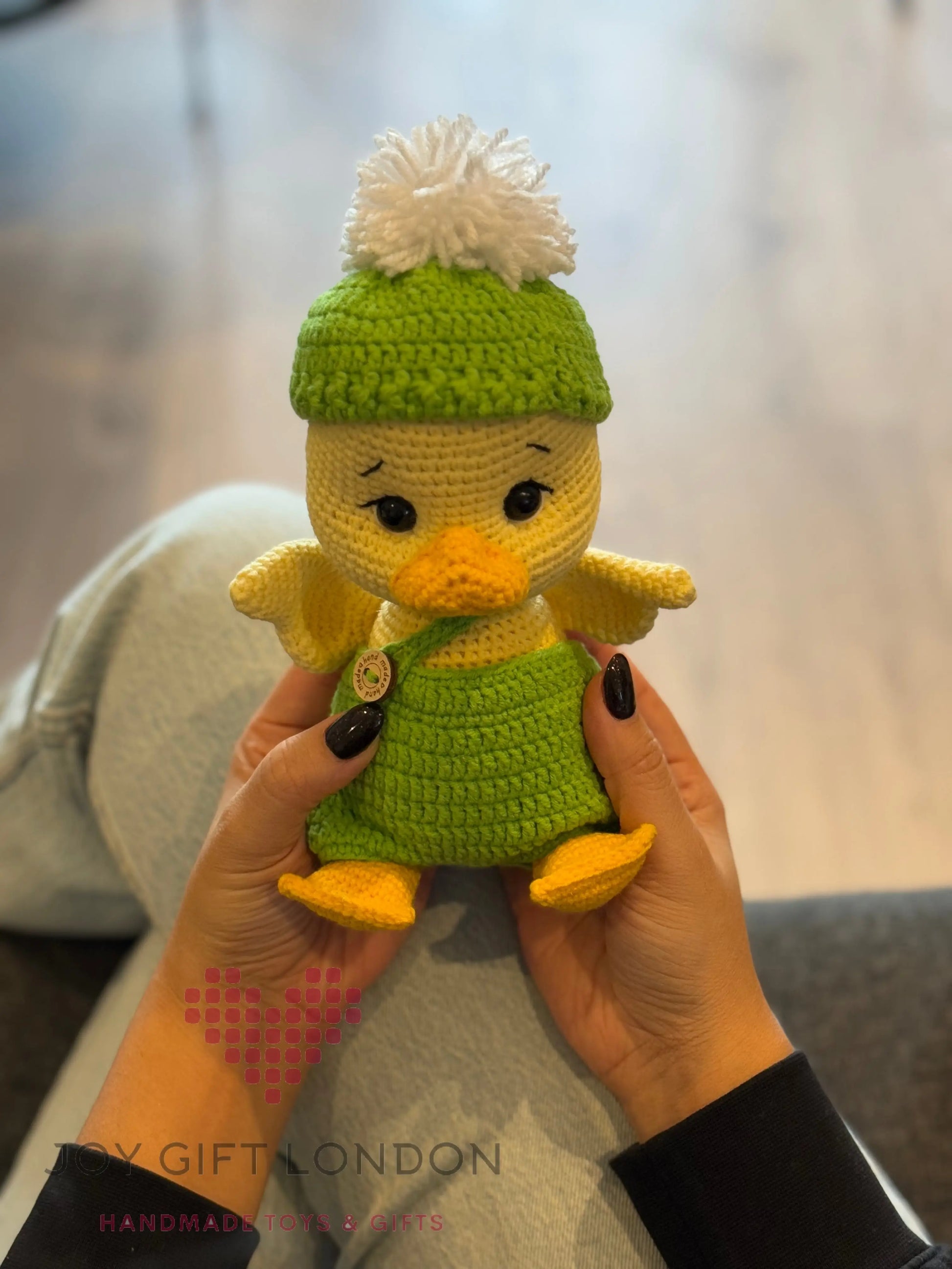 Crochet Cute Duck Toy in Green Jumpsuit Shesu Toy