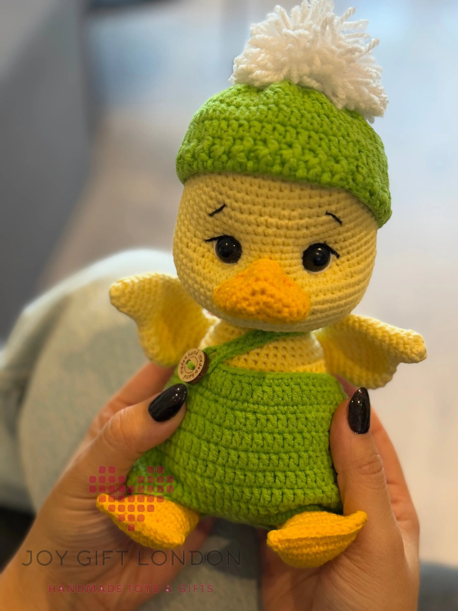 Crochet Cute Duck Toy in Green Jumpsuit Shesu Toy