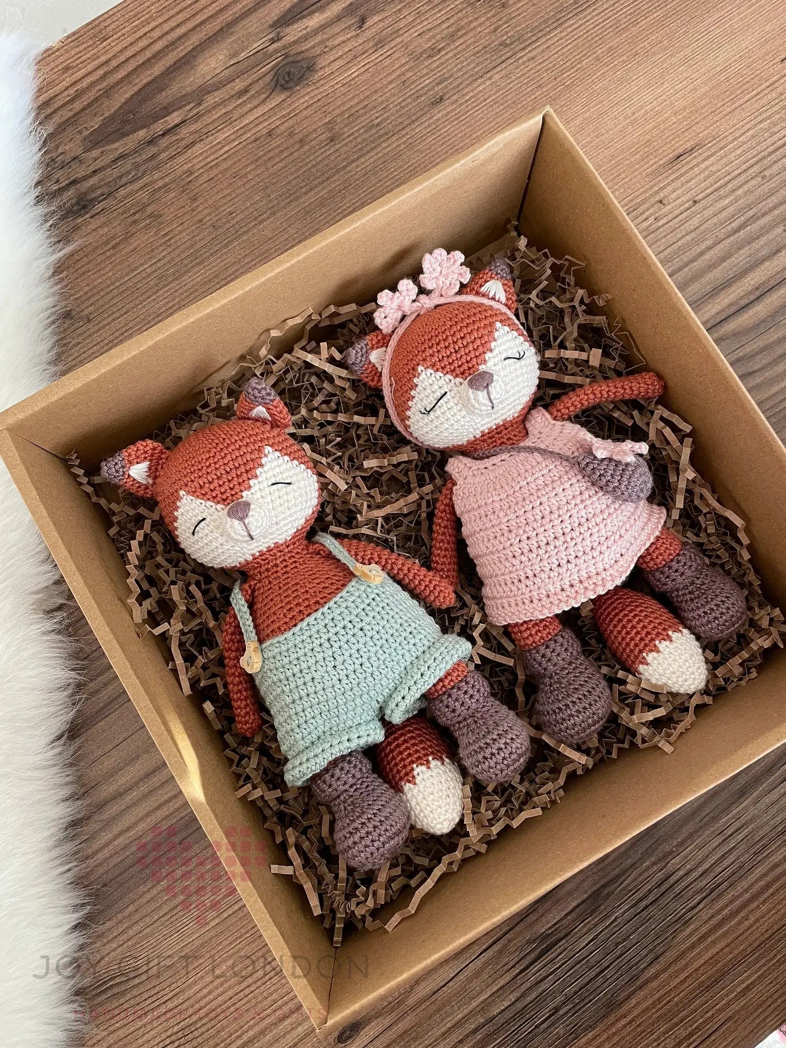 Crochet Cute Fox Couple Toy Gift Set  Joy Gift London