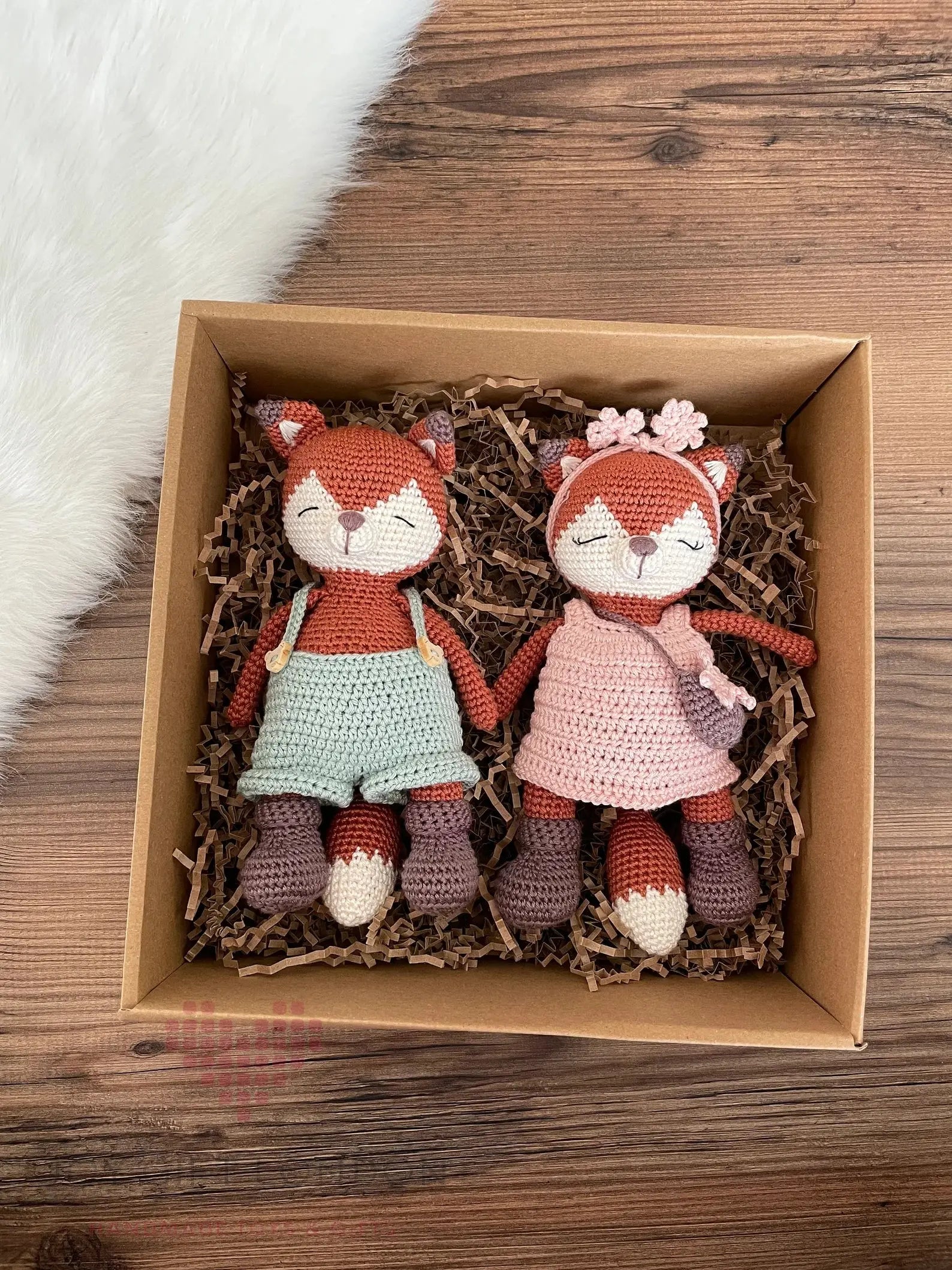 Crochet Cute Fox Couple Toy Gift Set  Joy Gift London