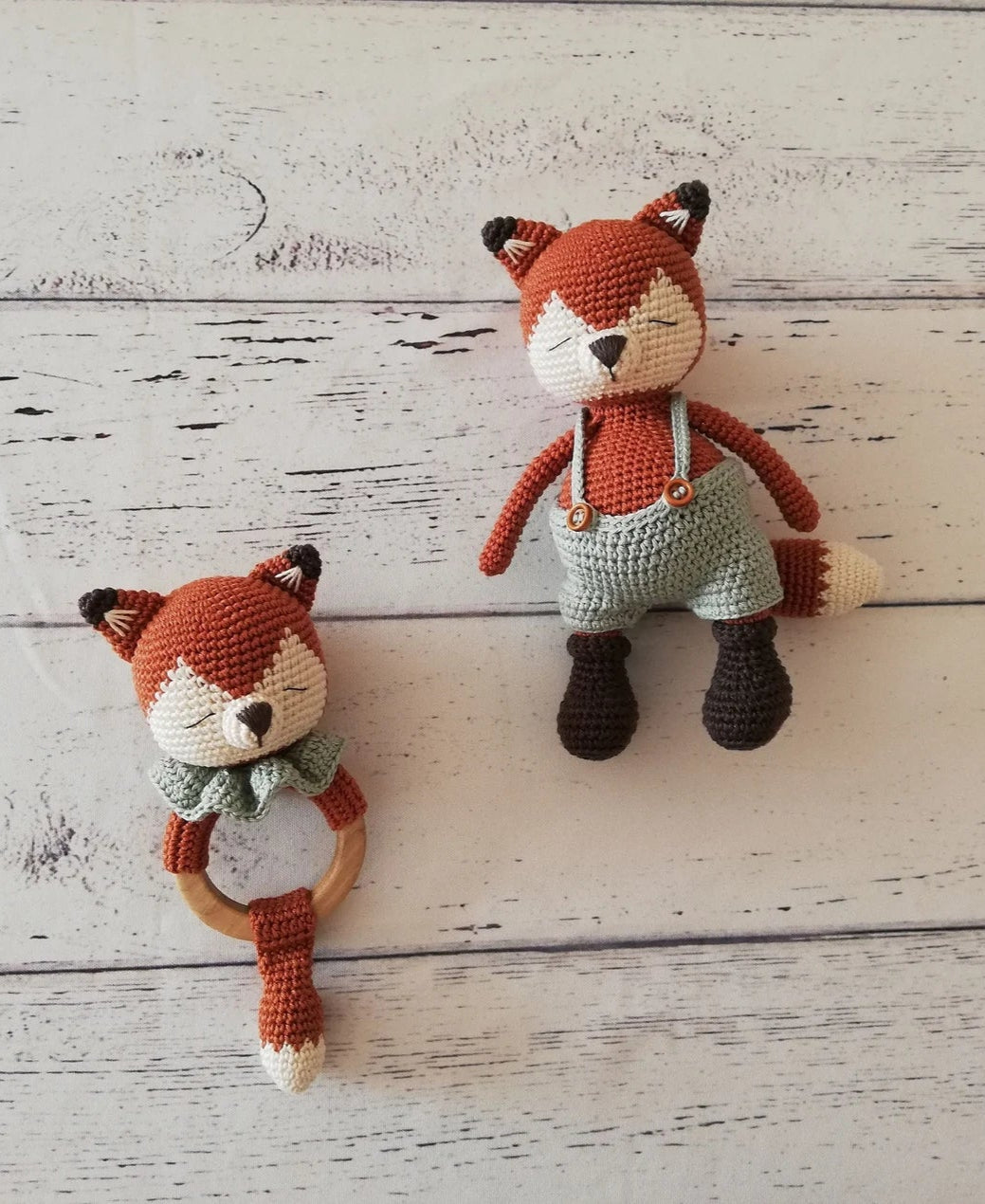 Crochet Cute Fox Toy and Rattle Toy Gift Set 2pc  Joy Gift London