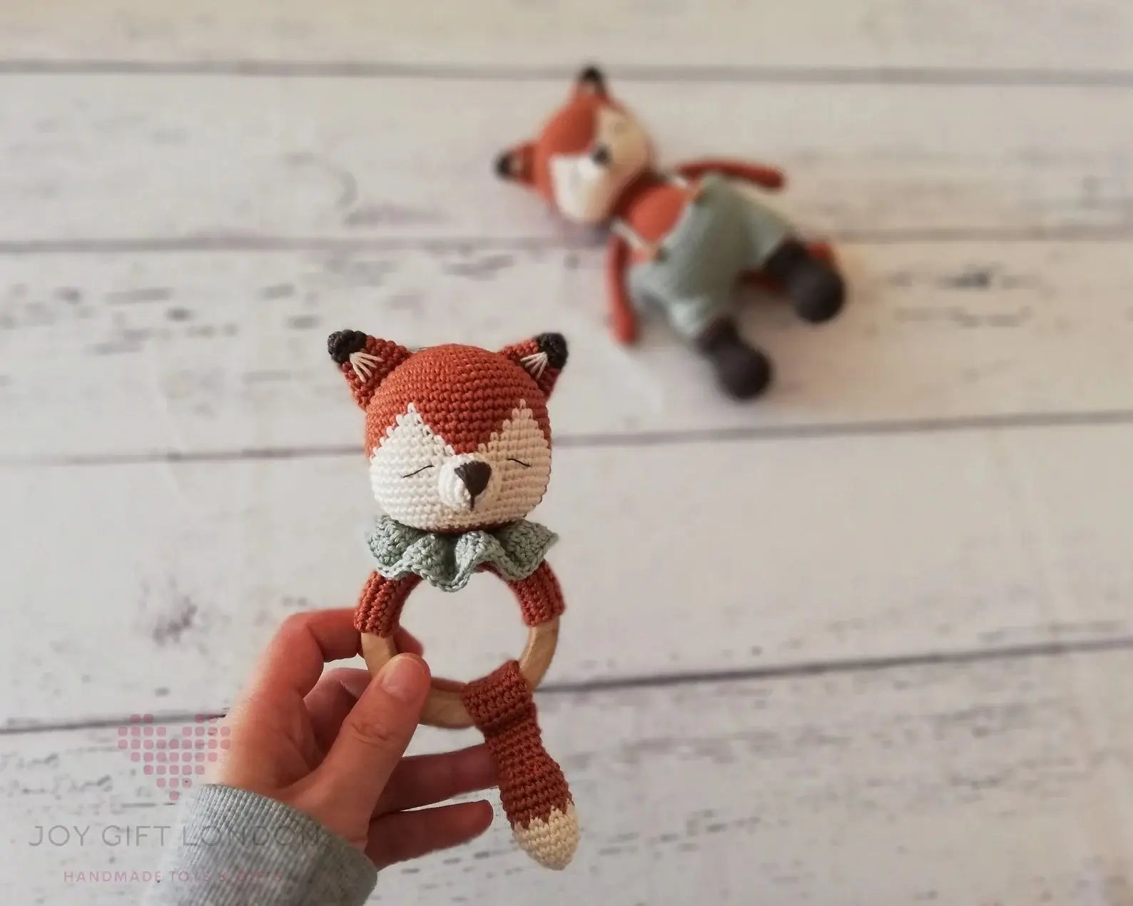 Crochet Cute Fox Toy and Rattle Toy Gift Set 2pc  Joy Gift London