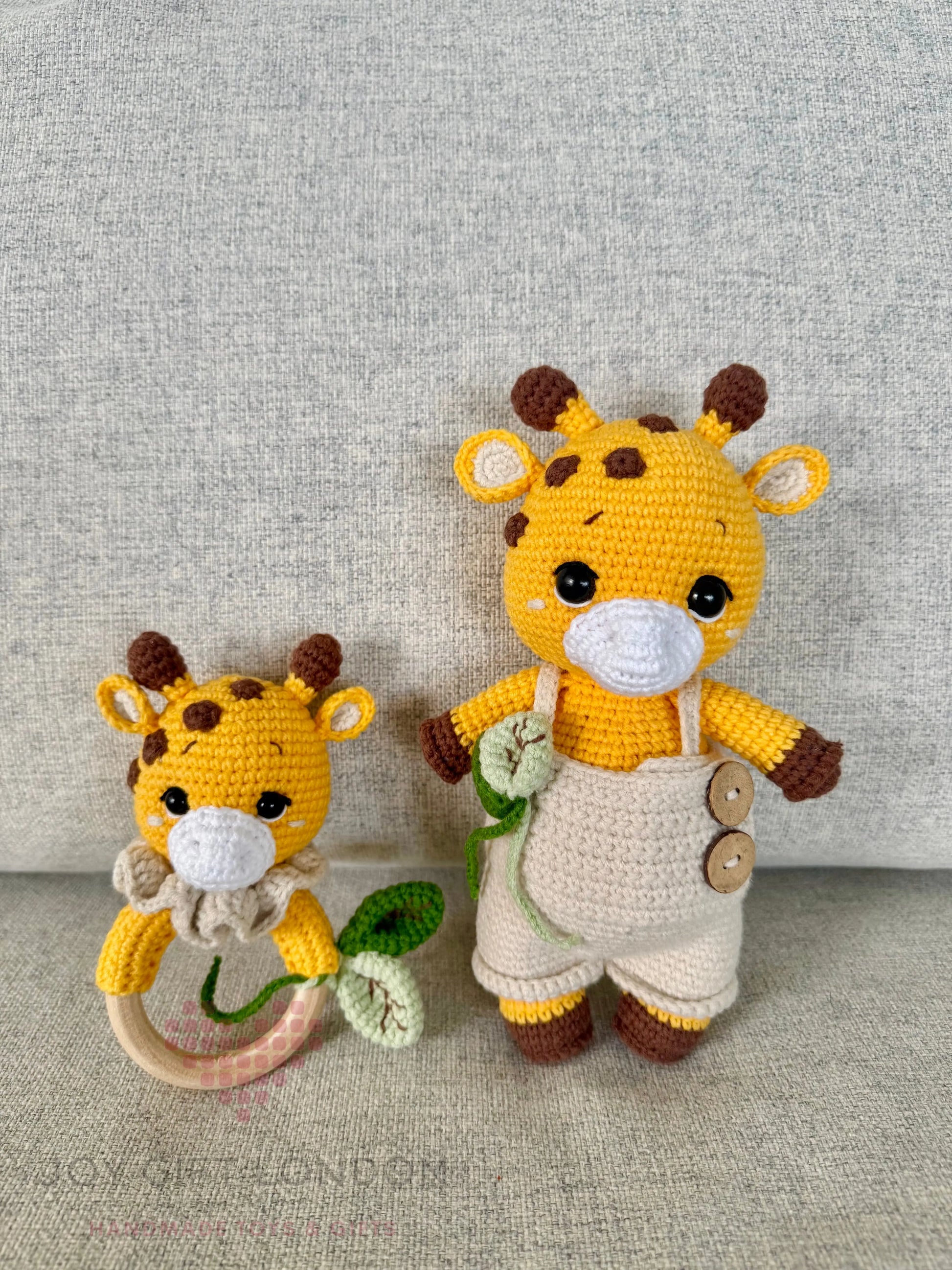 Crochet Cute Giraffe Toy and Rattle Toy Set 2pc Joy Gift London