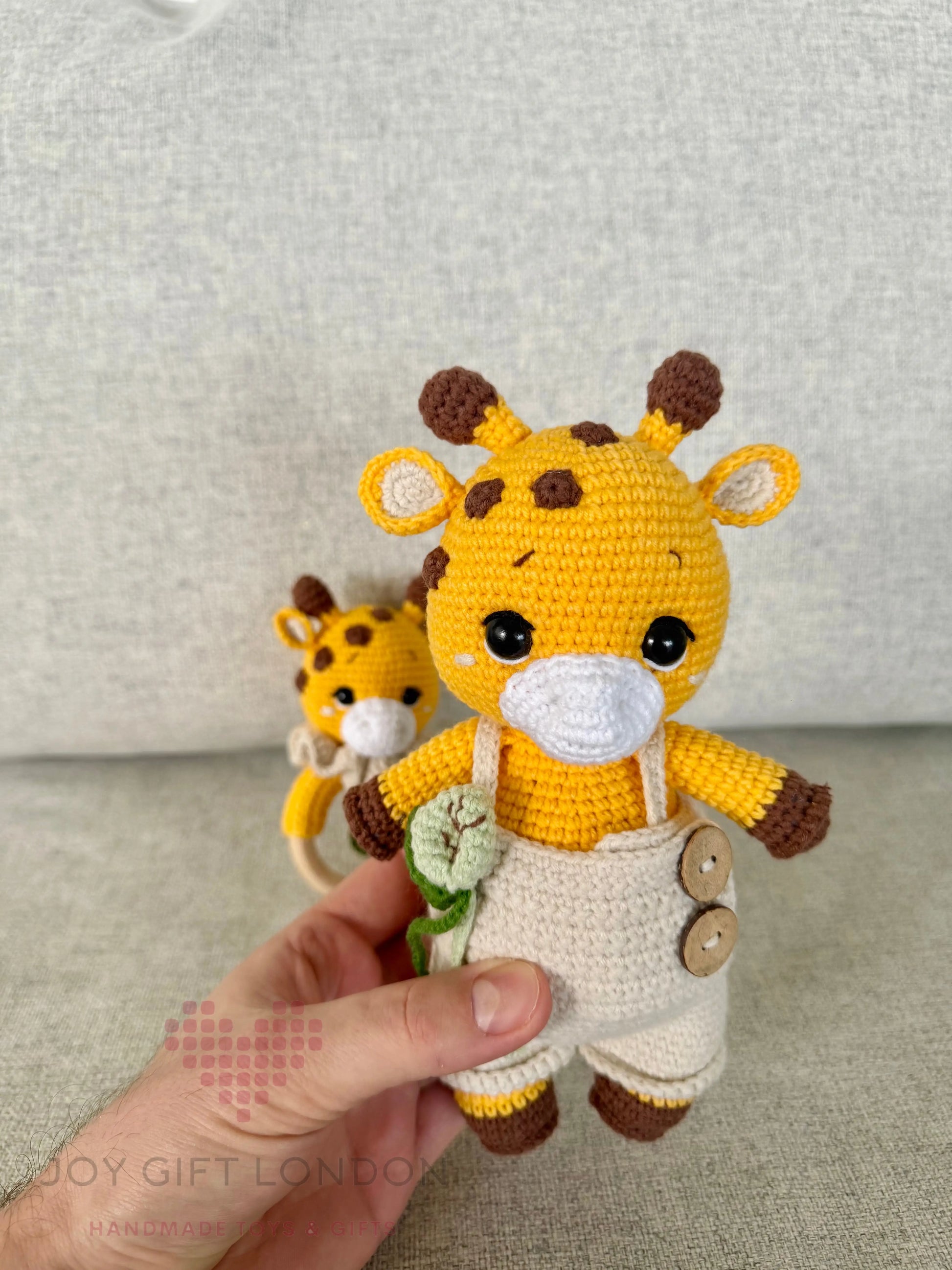 Crochet Cute Giraffe Toy and Rattle Toy Set 2pc Joy Gift London