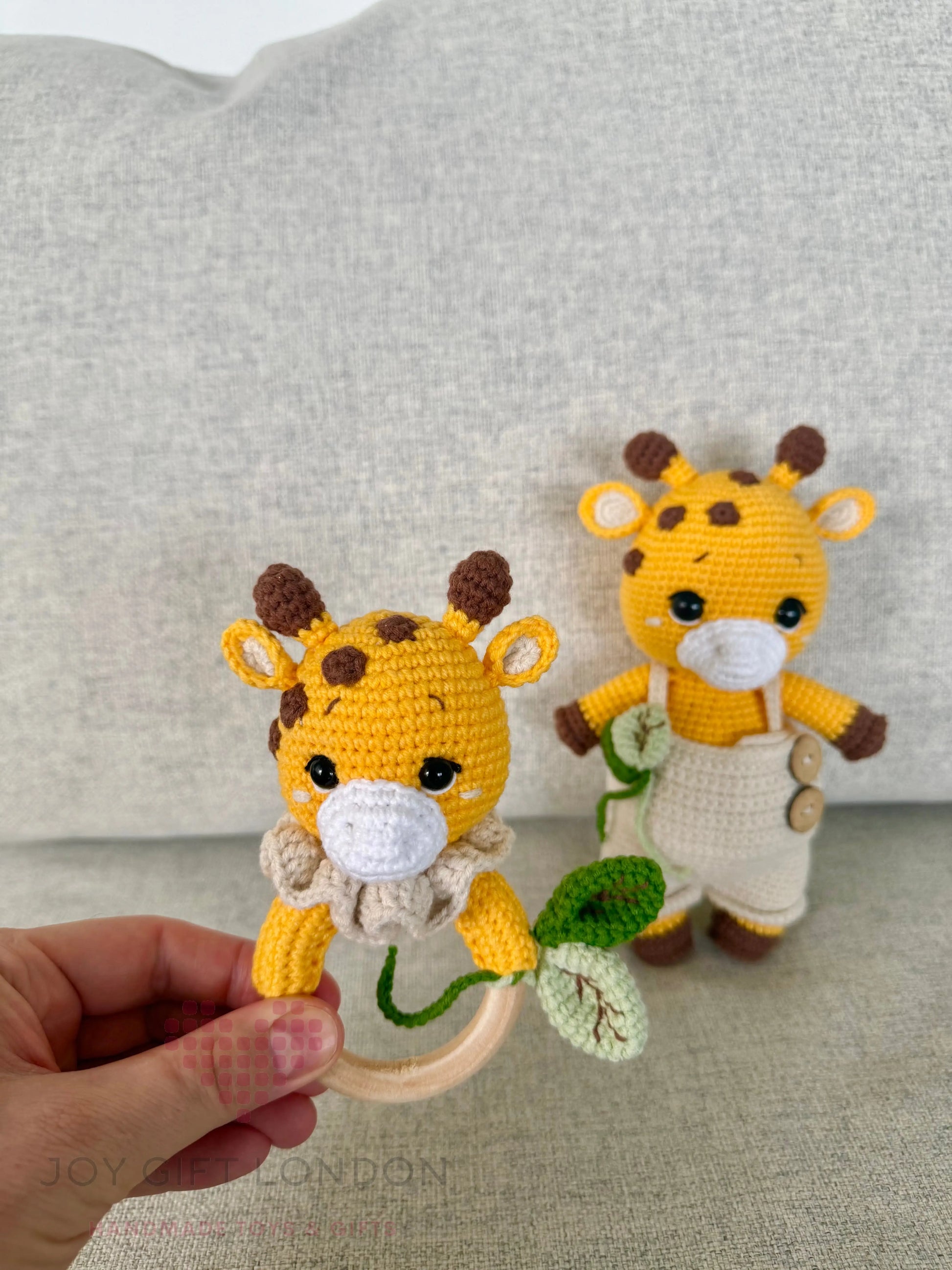 Crochet Cute Giraffe Toy and Rattle Toy Set 2pc Joy Gift London