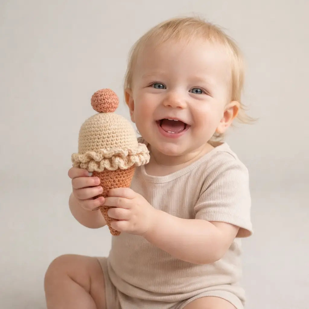 Crochet Cute Ice Cream Rattle Toy with Bell  Joy Gift London