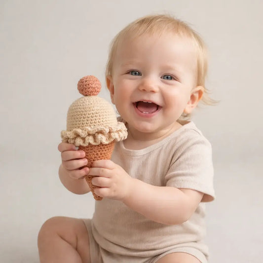 Crochet Cute Ice Cream Rattle Toy with Bell  Joy Gift London