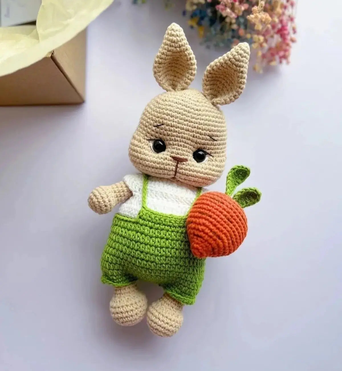 Crochet Cute Rabbit in Green Jumpsuit with carrot MiaMano