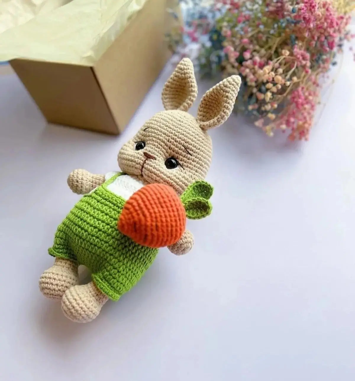 Crochet Cute Rabbit in Green Jumpsuit with carrot MiaMano