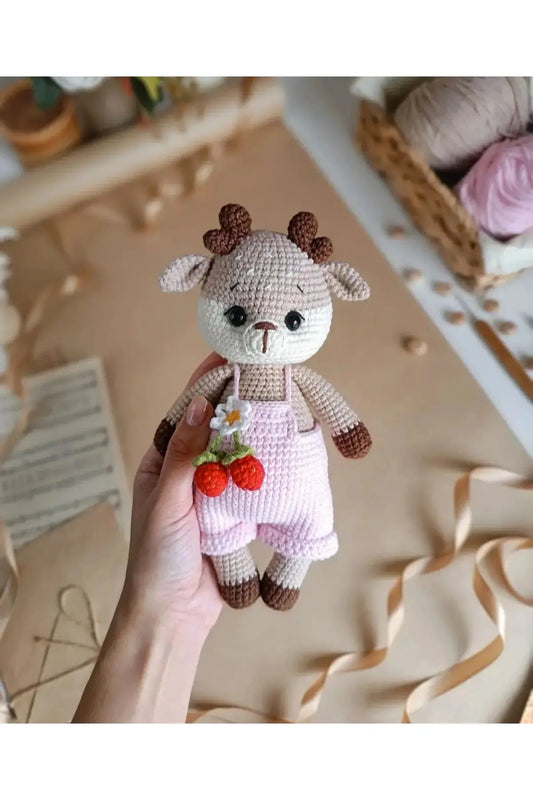 Crochet Cute Reindeer Toy with Pink Jumpsuit TrendyToy