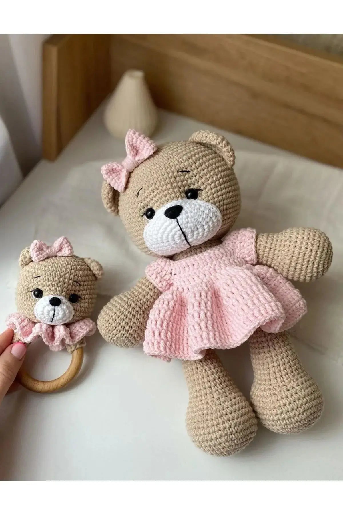 Crochet Cute Teddy Bear Toy Set in Pink Dress 2pc TrendyToy