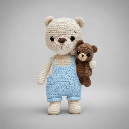 Crochet Cute Teddy Bear Toy with his small Teddy Bear  Joy Gift London