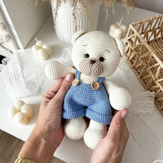 Crochet Cute Teddy Bear in Blue Jumpsuit MiaMano