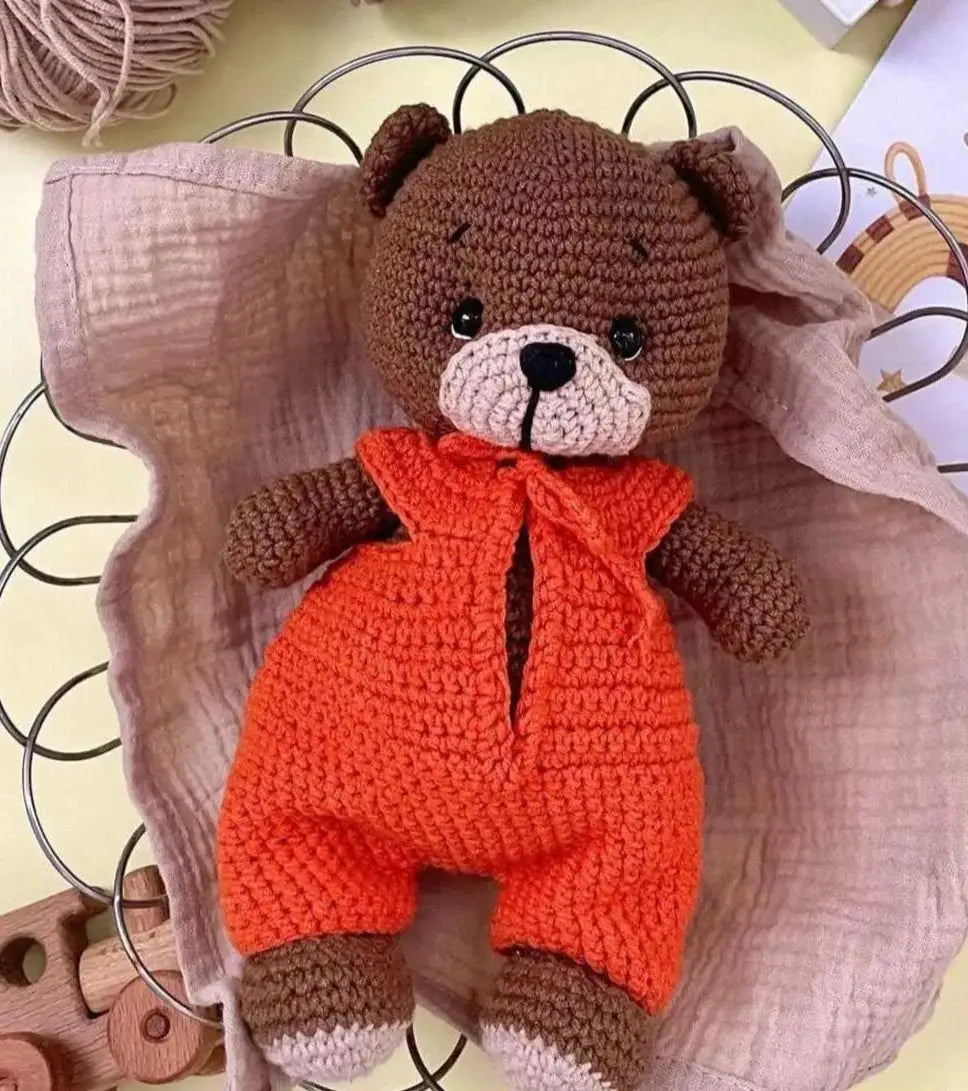 Crochet Cute Teddy Bear with Orange Jumpsuit MiaMano