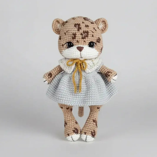 Crochet Cute Tiger with Fancy Blue Dress Toy  Joy Gift London