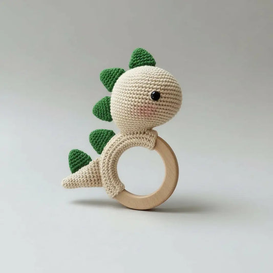 Crochet Dino Rattle Toy with Bell  Joy Gift London