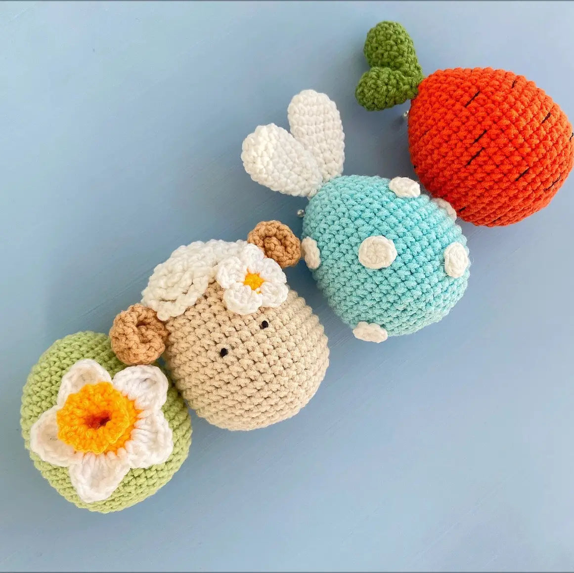 Crochet Easter Eggs Pattern, Lamb, Bunny, Carrot and Daffodil ornament pdf, Spring Garden PDF  Joy Gift London