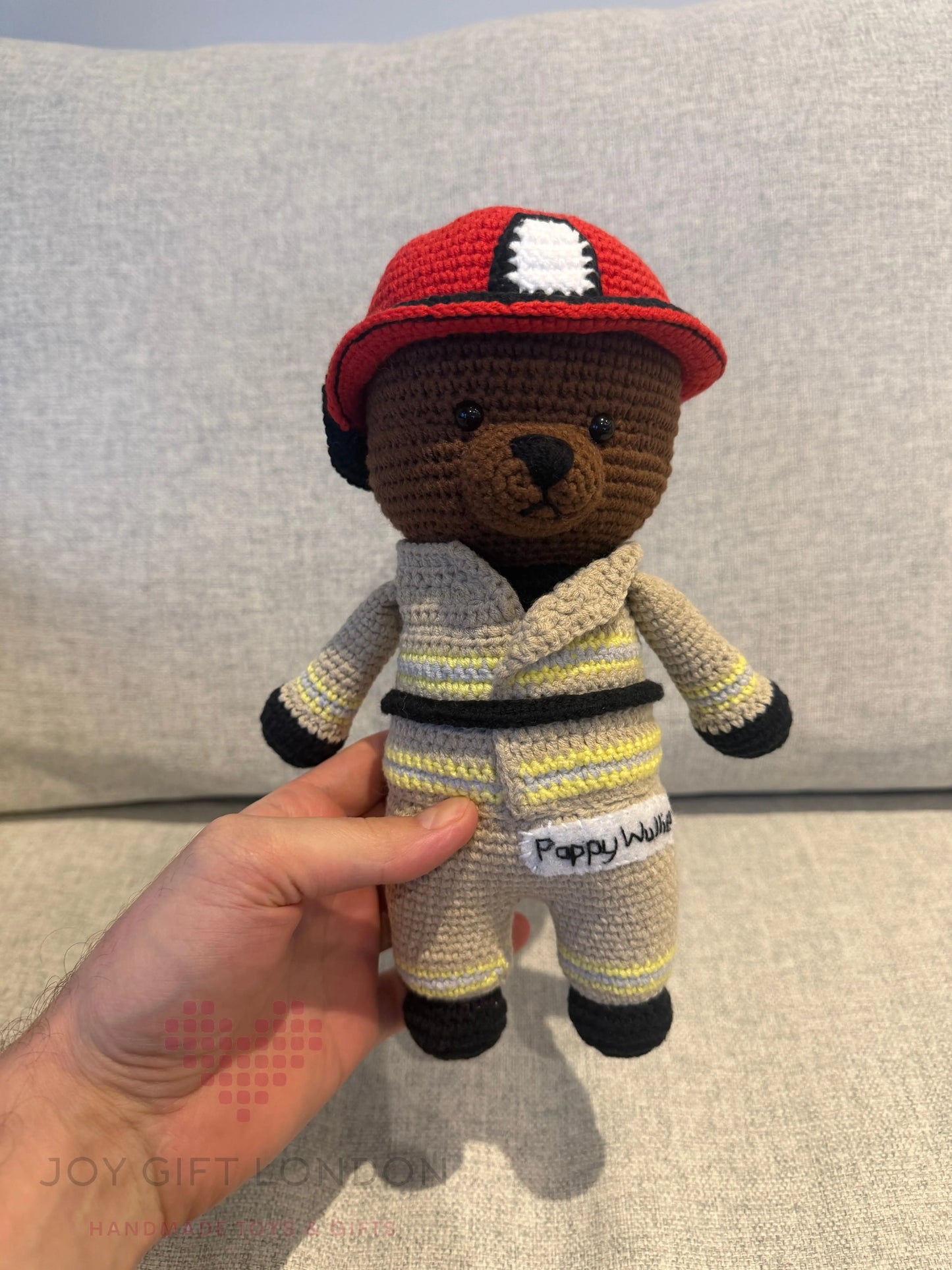 Crochet Firefighter Teddy Bear Toy  Joy Gift London