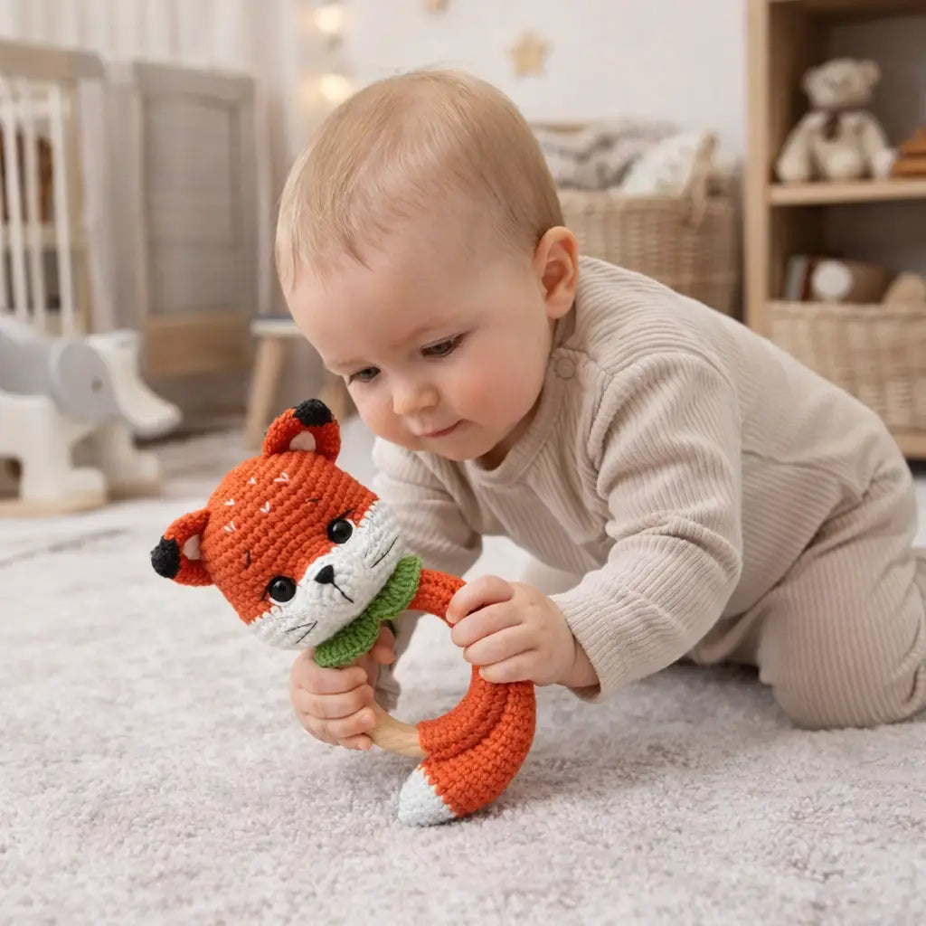 Crochet Fox Rattle Toy with Bell 🦊   Joy Gift London
