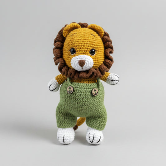 Crochet Lion with Green Jumpsuit Toy  Joy Gift London