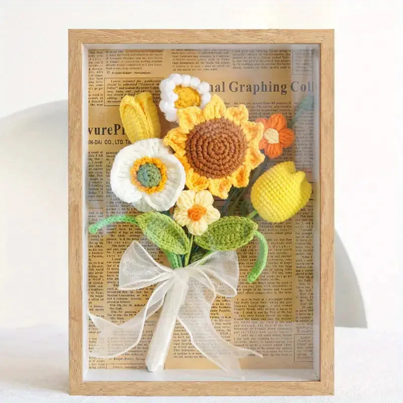 Crochet Mix Sunflowers Bouquet With Photo Frame Joy Gift London