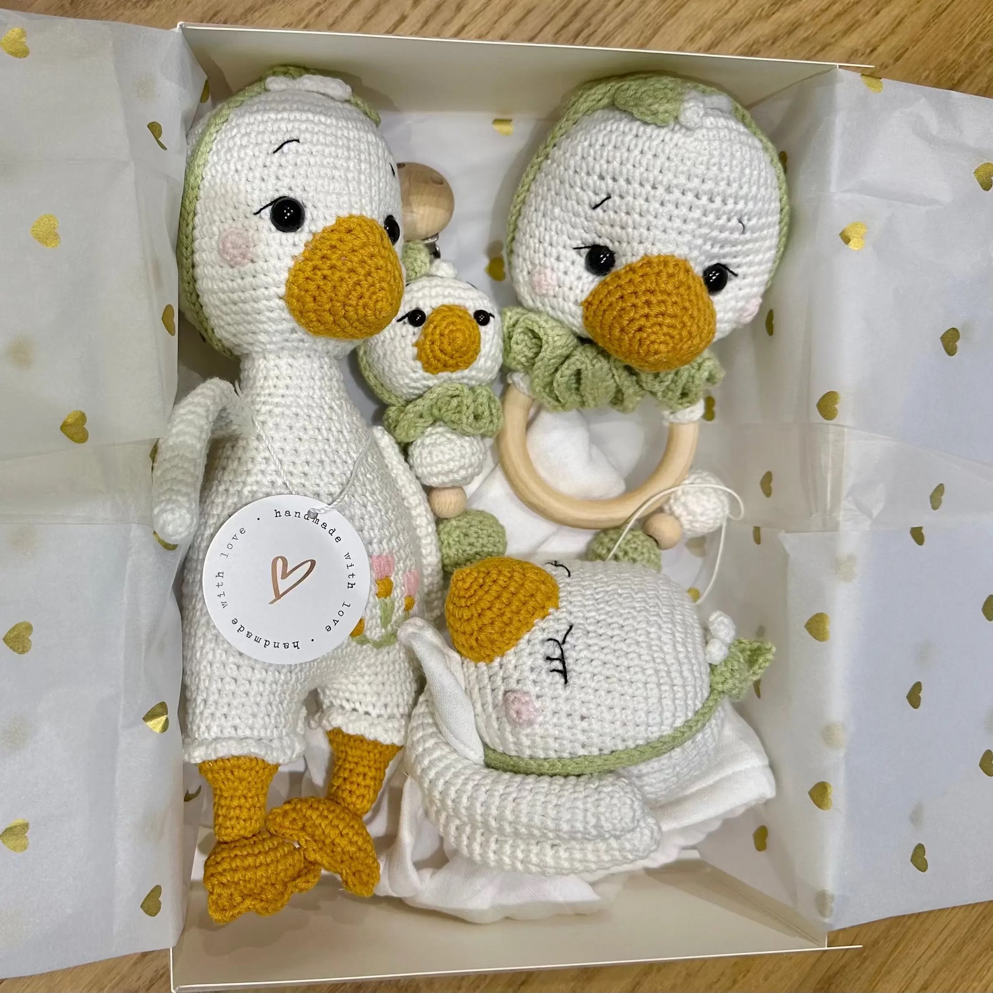 Crochet Newborn Sleeping Mate Duck Toy Gift Set (4pc)  Joy Gift London