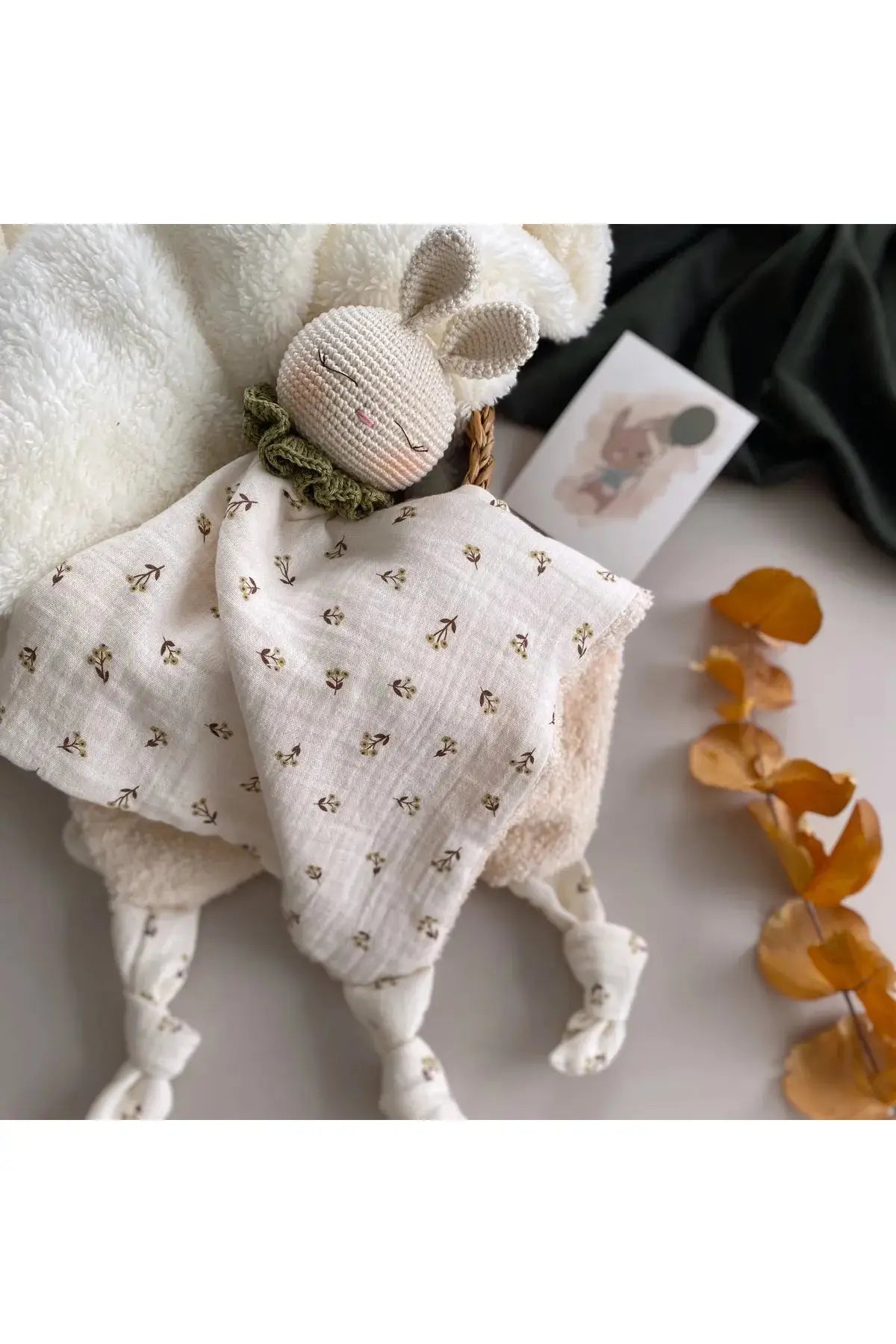 Crochet Newborn Sleeping Mate Rabbit Toy Gift set 2pc BabyStore