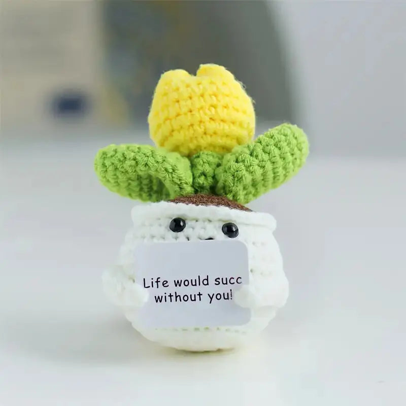 Crochet Positive Cactus, Succulent & Tulip Flower Pot Joy Gift London