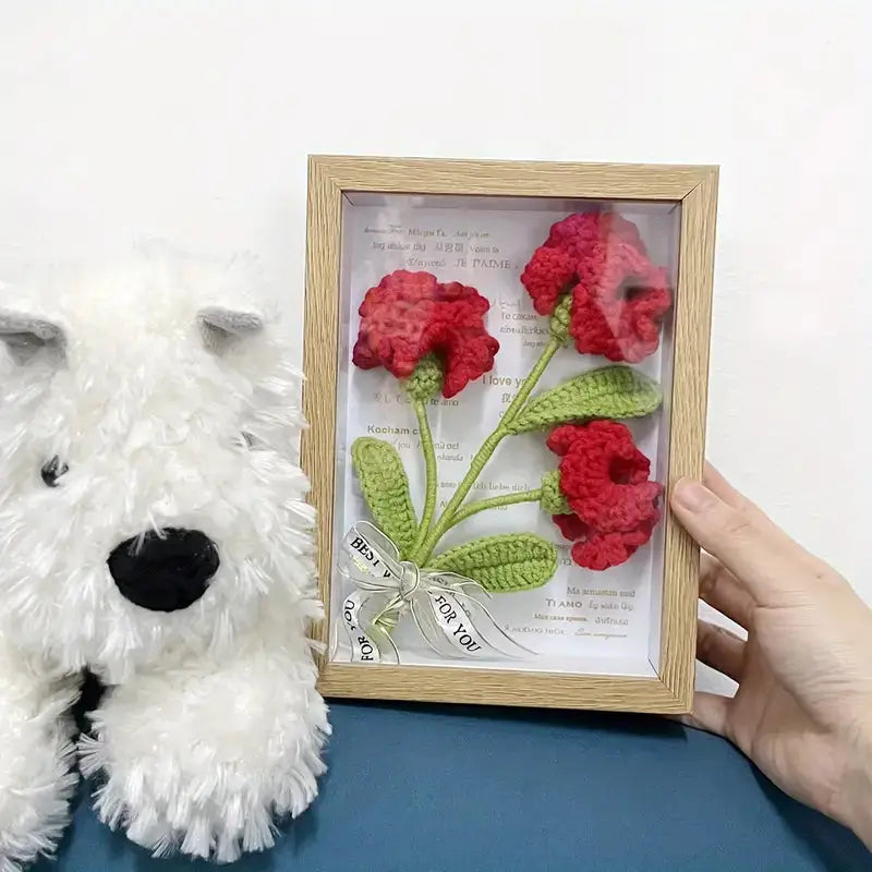 Crochet Red Carnations With Photo Frame Joy Gift London