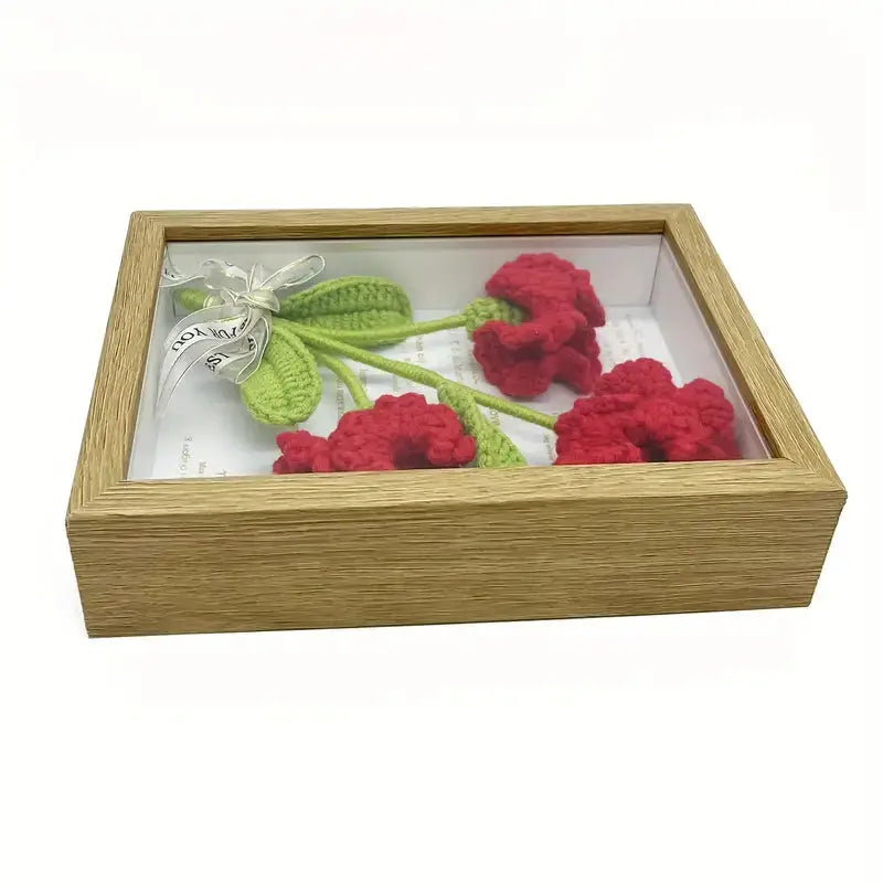 Crochet Red Carnations With Photo Frame Joy Gift London