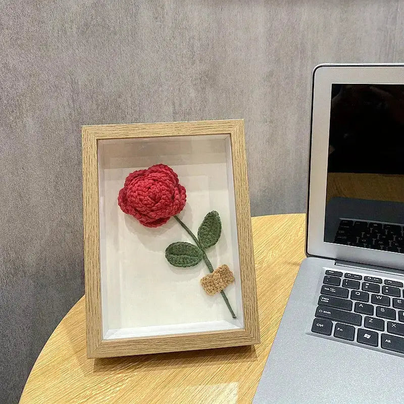 Crochet Red Rose With Photo Frame Joy Gift London