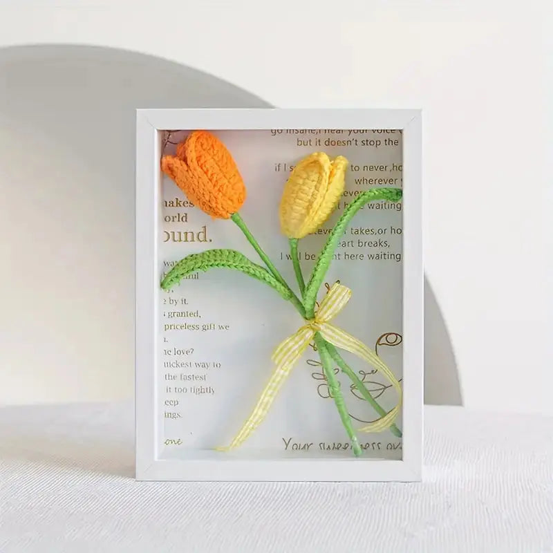 Crochet Tulips Bouquet With Photo Frame Joy Gift London