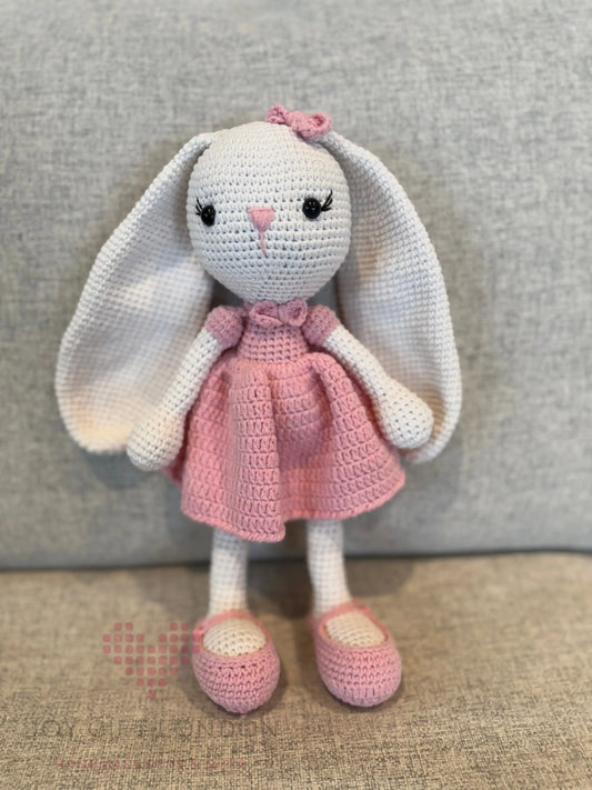 Crochet cute Long Ear Rabbit Toy in Pink Dress TrendyToy