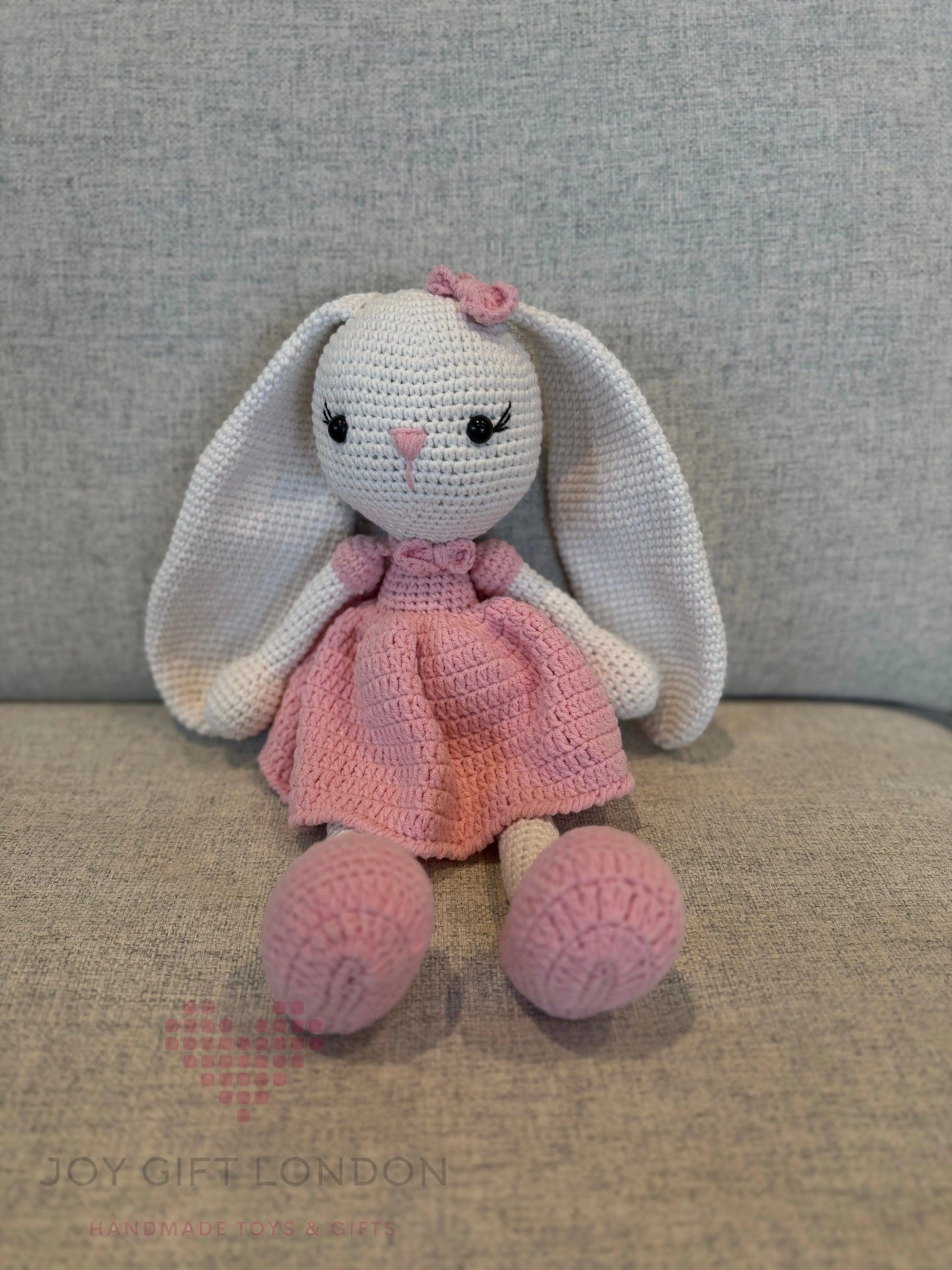 Crochet cute Long Ear Rabbit Toy in Pink Dress TrendyToy