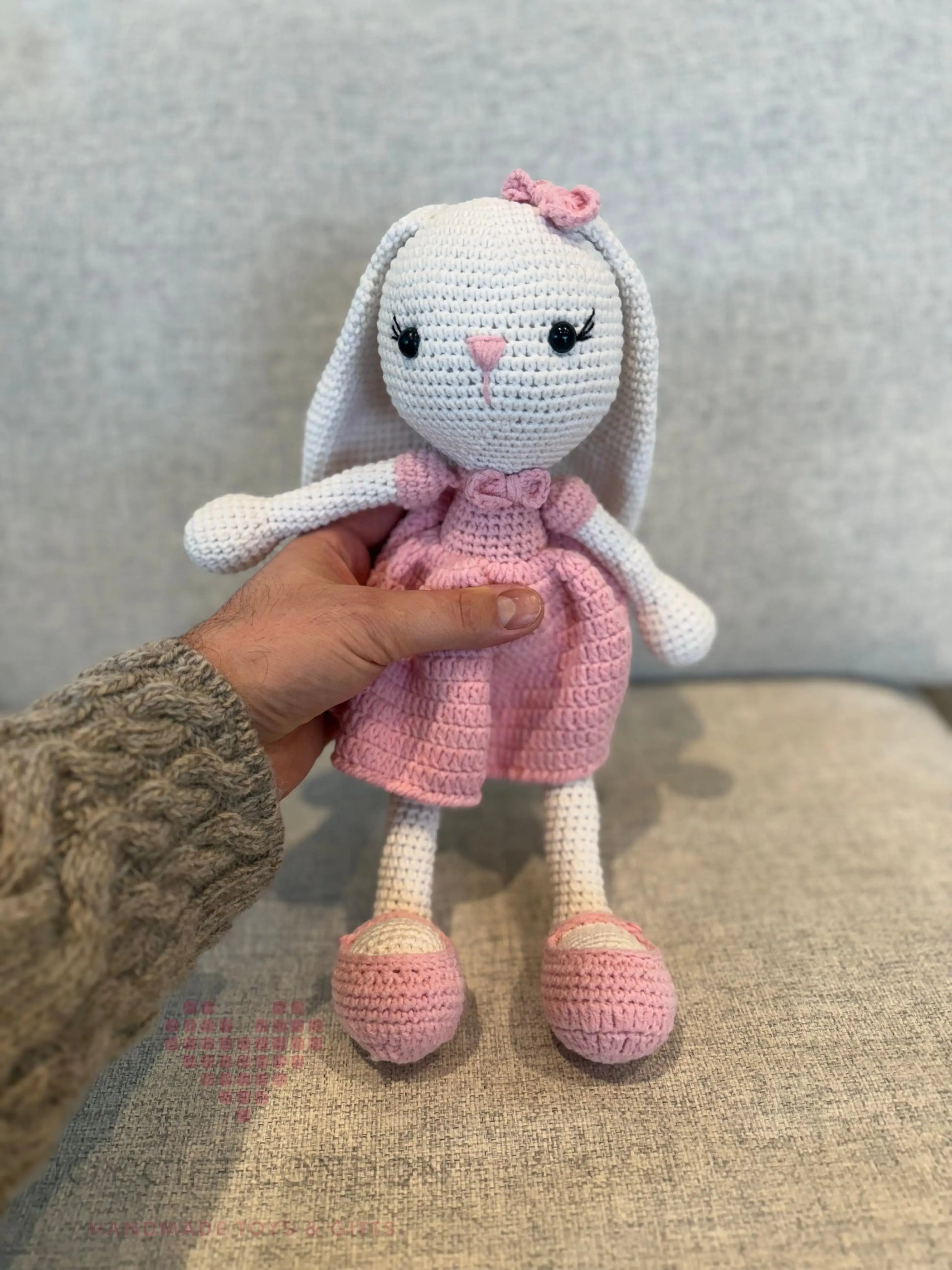 Crochet cute Long Ear Rabbit Toy in Pink Dress TrendyToy