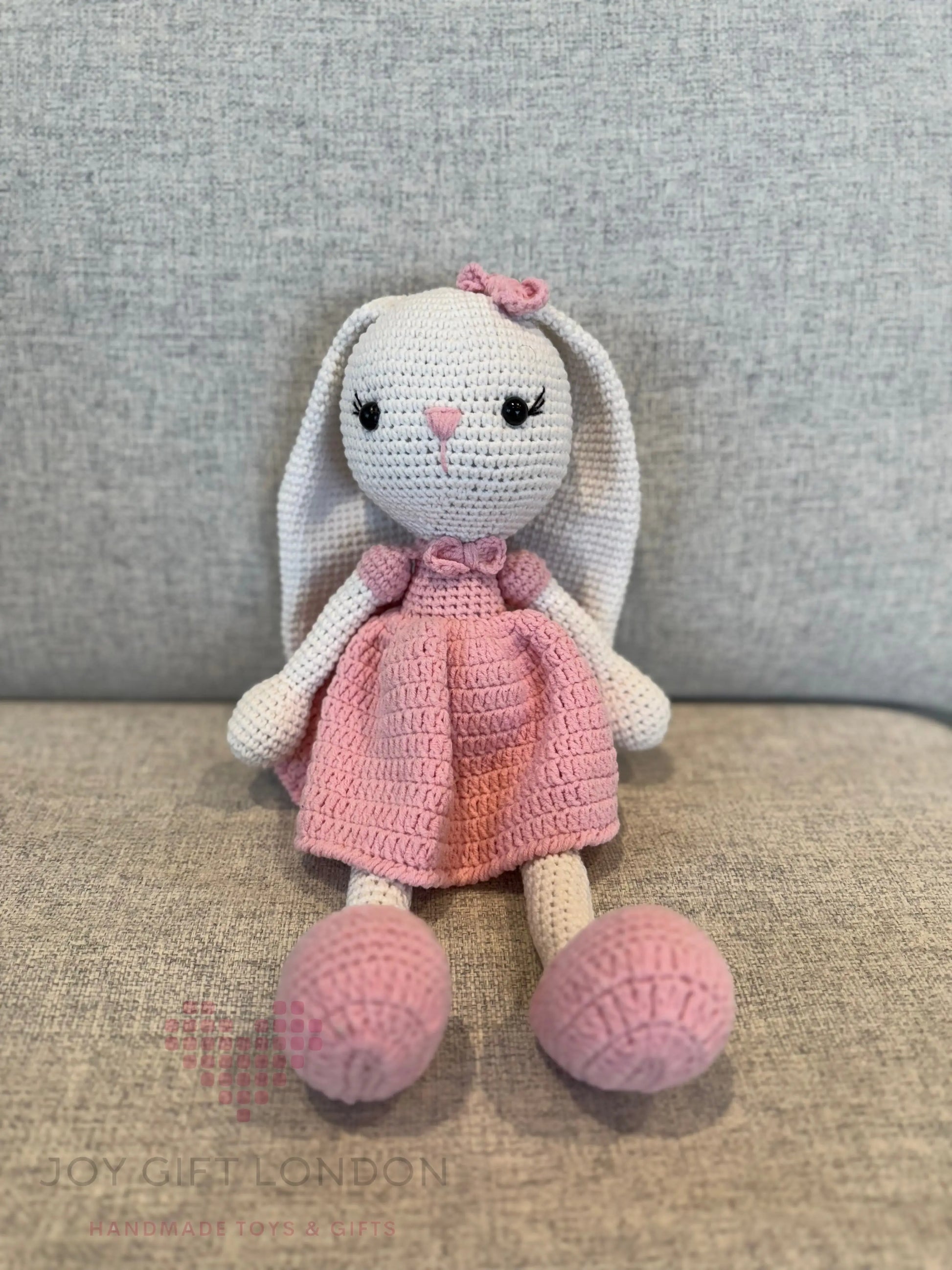 Crochet cute Long Ear Rabbit Toy in Pink Dress TrendyToy